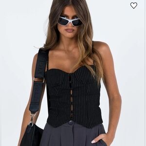 Princess Polly Corset Archette Vest Top Pinstripe Black Stripe Y2K Size 6 NWT